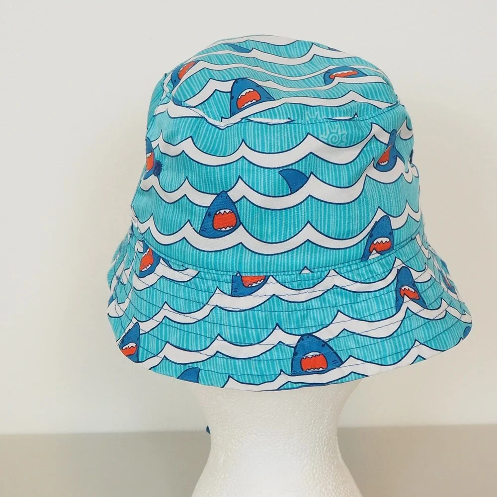 UV Skinz Bucket Hat Boys Blue Shark Print Sun Protection UPF 50+ Beach Swim Hat